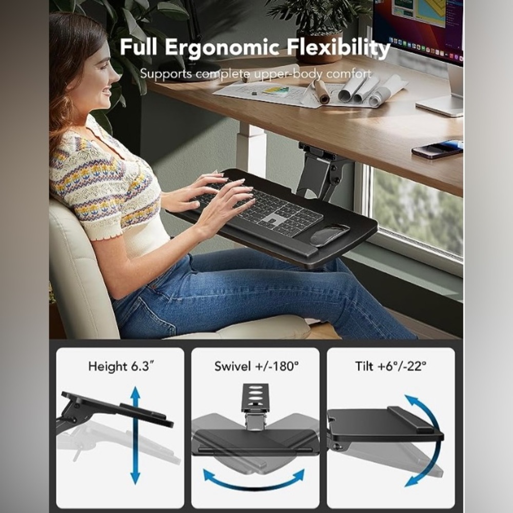 KeyboardTray Under Desk 360 Adjustable Ergonomic
Sliding Keyboard & Mouse Tray